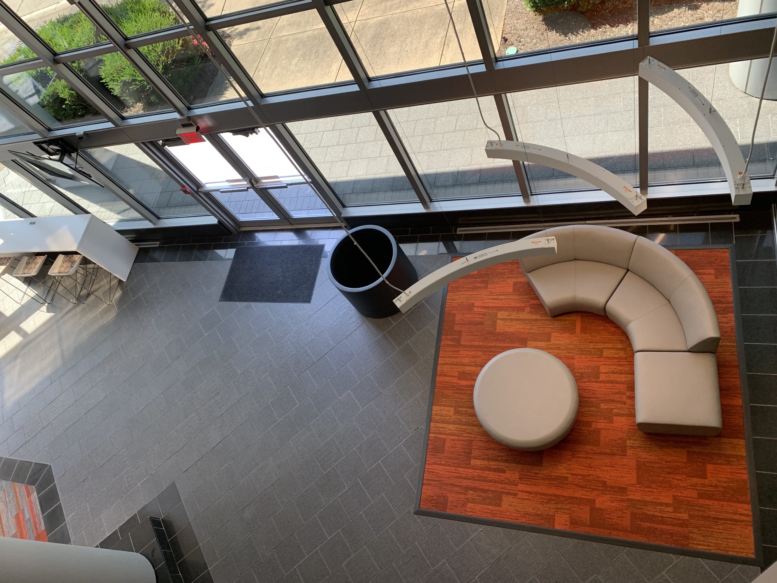 View from the mezzanine into the lobby at Laidley Tower
