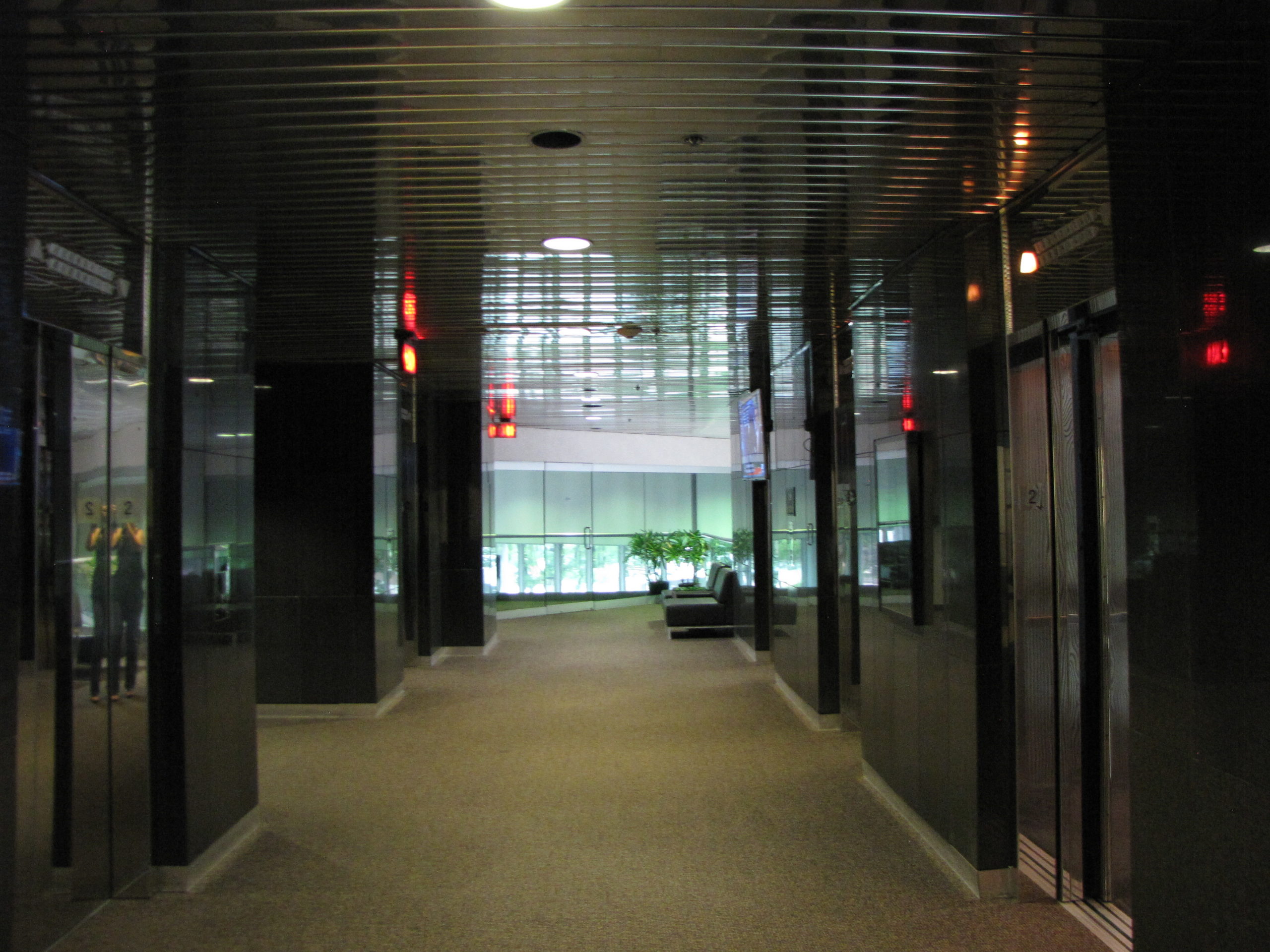 Mezzanine elevator lobby before